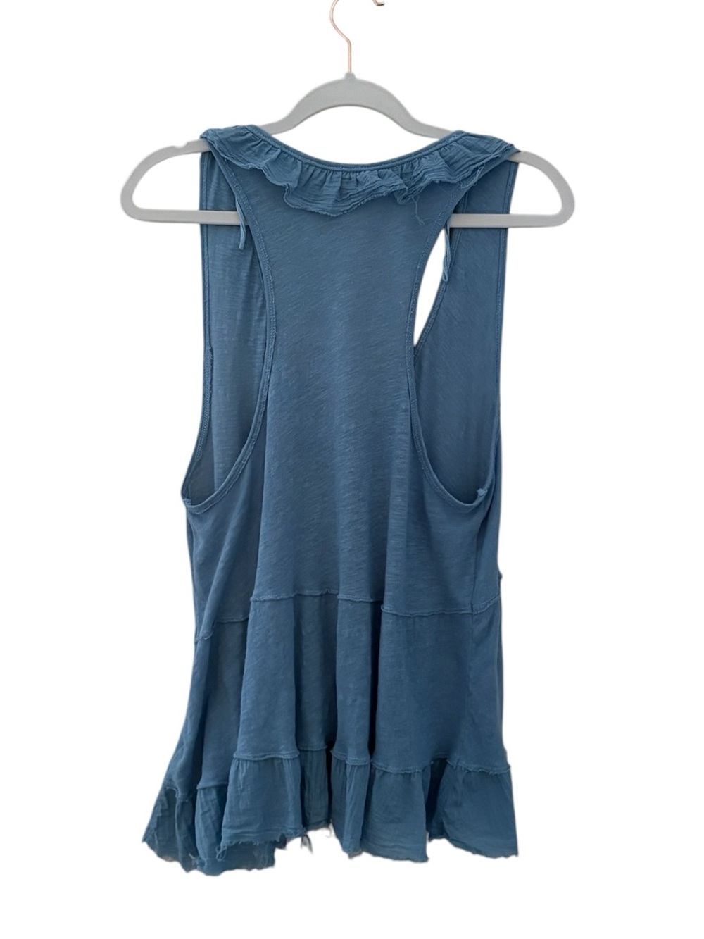 Free People Blue Ruffled Sleeveless V-Neck Swing Tank - Picture 2 of 4